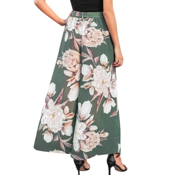 Women's Boho High Waist Wide Leg Pants Floral Print Summer Beach Pants - Picture 2 of 4
